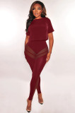 Sexy Fashion Mesh Insert Solid Two Piece Pants Set