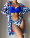 Sexy Print Contrast Bikini Swimwear with Matching Cover Up Three Piece Swimwear