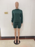 Solid Casual Drawstring Sweatshirt and Shorts 2-piece Set