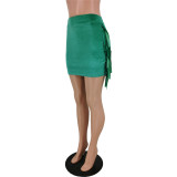 Green Tassel Mini Skirt