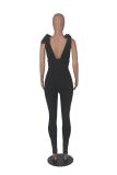 Sexy Plunge Sleeveless Mesh Patchwork Tight Fit Jumpsuit
