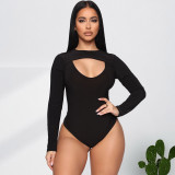 Plus Size Black Full Sleeve Cut Out Bodysuit