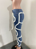 Trendy Contrast Trim Wash Jeans