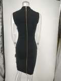 Sleeveless Mock Neck Embroidered Tassel Sequin Club Dress