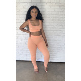 Sports Cropped Tank Top and Slit Bottom Pants Two-Piece Set