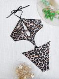Leopard Print Sexy Halter One Piece Bikini Swimsuit
