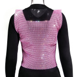 Sexy Deep V Sparkly Rhinestone Hollowed Party Top