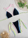 Contrast Braided Lace-Up Bikini Set