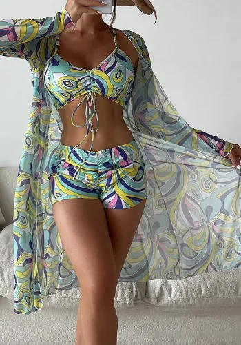 Print Three-Piece High Waist Swimwear
