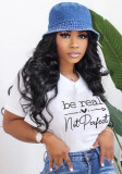 O-Neck Letter Print Short Sleeve Tee-Shirt
