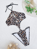 Leopard Print Sexy Halter One Piece Bikini Swimsuit