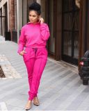 Solid Casual Sports Hooded Two Piece Set