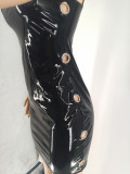 Black PU Leather Cami Hollowed O-Ring Bodycon Dress