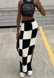 Checked High Waist Slim Slit Bodycon Skirt For Women