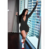 Solid V-Neck Long Sleeve Sexy Tight Rompers
