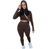 Solid Long Sleeve Two Piece Sports Casual Pants Set