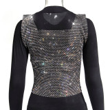 Sexy Deep V Sparkly Rhinestone Hollowed Party Top