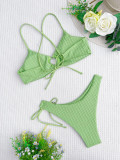Sexy Green O-Ring Lace-Up Bikini Set