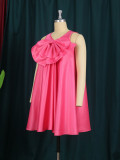 Pink Bow Sleeveless Loose Short Dress Bridesmaid Dress