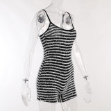 Sexy Black & White Striped Slim Fit Low Back Rompers