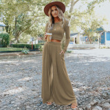 Long Sleeve Top + Wide Leg Pants Casual Two-Piece Set