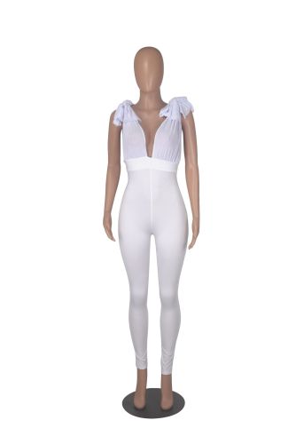 Sexy Plunge Sleeveless Mesh Patchwork Tight Fit Jumpsuit