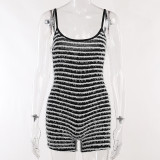 Sexy Black & White Striped Slim Fit Low Back Rompers