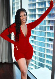 Solid V-Neck Long Sleeve Sexy Tight Rompers