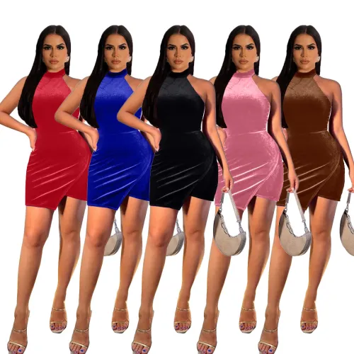 Fashion Halter Velvet Bodycon Dress
