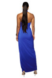 Plain Color Halter Neck Slit Ruched Maxi Dress