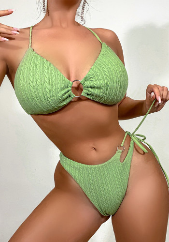Sexy Green O-Ring Lace-Up Bikini Set