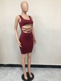 Sexy Lace-Up Cutout Sleeveless Solid Bodycon Dress