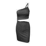 Sexy Cut Out One Shoulder Ruched Bodycon Dress