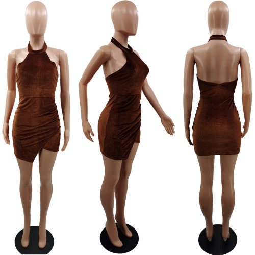 Fashion Halter Velvet Bodycon Dress