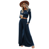 Long Sleeve Top + Wide Leg Pants Casual Two-Piece Set