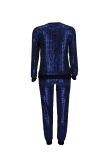 Blue O-Neck Long Sleeves Sparkly Top And Sweatpants 2PCS Set