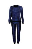 Blue O-Neck Long Sleeves Sparkly Top And Sweatpants 2PCS Set