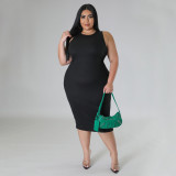 Plus Size Casual Solid Sleeveless Bodycon Midi Dress