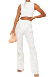 Striped Knitting See-Through Tank Top and Pants Casual 2-Piece Set