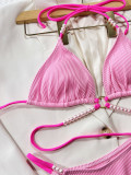 Sexy Pink Beaded Two Piece Bikini Swimsuit