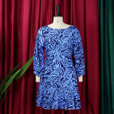 Summer Loose Printed Pleated Lace-Up Casual Dress