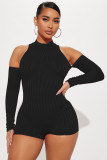 Sexy Ribbed Cold Shoulder Tight Rompers