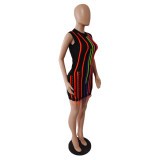 Fashion Tassel Sleeveless Sexy Multicolor Slim Knitting Dress