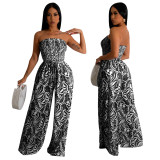 Sexy Strapless Print Wide Leg Jumpsuit