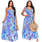 Print Floral Tie Shoulder Beach Holiday Maxi Dress