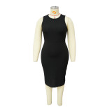 Plus Size Casual Solid Sleeveless Bodycon Midi Dress