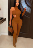 Sexy Ribbed Two Piece Set Tube Top and Irregular One Shoulder Jumpsuit