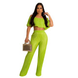 Off Shoulder Pleated Crop Top and Pants two-piece set