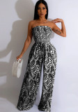 Sexy Strapless Print Wide Leg Jumpsuit