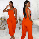 Solid Sexy Low Back Loose Casual Suspenders Jumpsuit